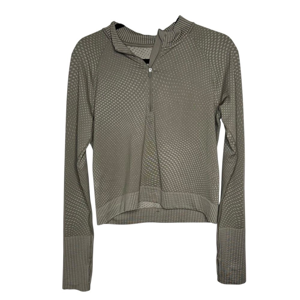 Lululemon Rest Less 1/2 Zip Pullover Sage Green Seamless Knit Size 8 Crop - Picture 2 of 14